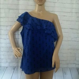 NWT Apt 9 Blue Ruffle One Shoulder Tank Top Size L